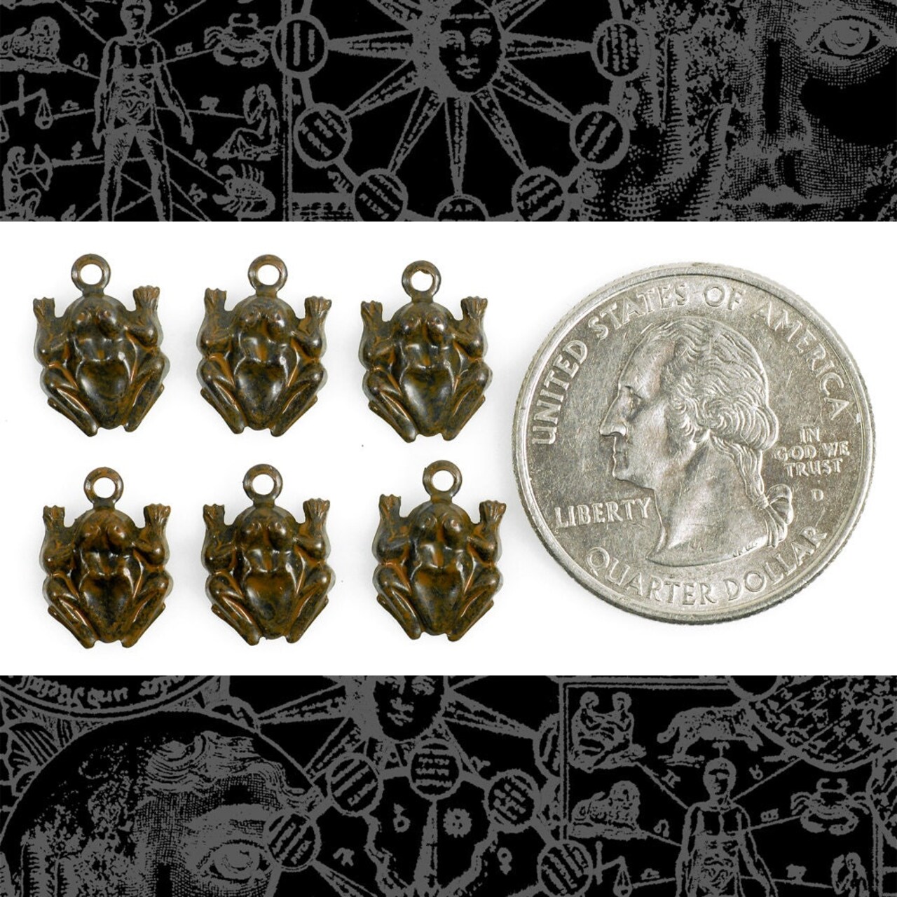 Chocolate Brown Plated Brass Mini Frog Charms - Set of Six - RB-C111